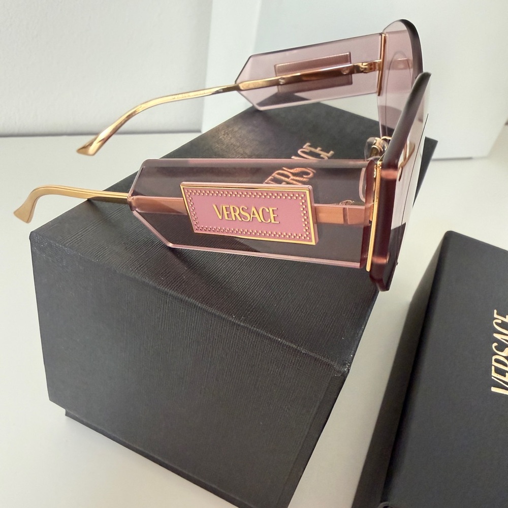 VERSACE DAMIER PLAQUE 2276 Pink Rimless Sunglass New - Picture 9 of 13